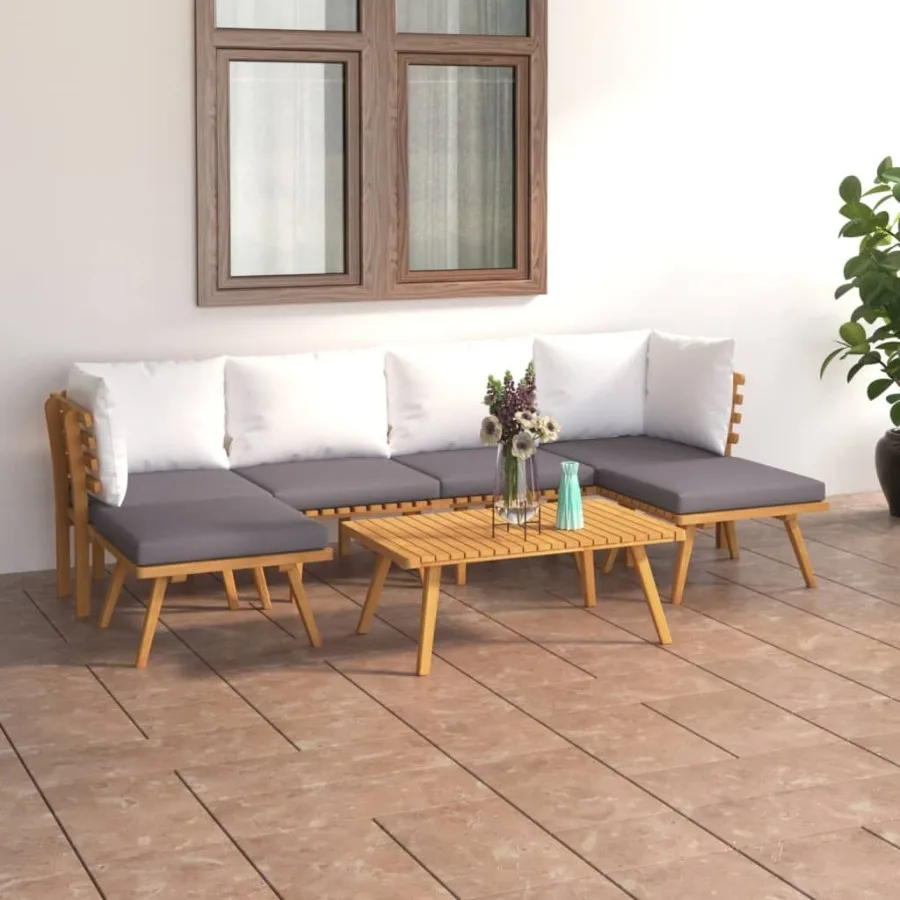 

7 Piece Patio Lounge Set with Cushions Solid Acacia Wood
