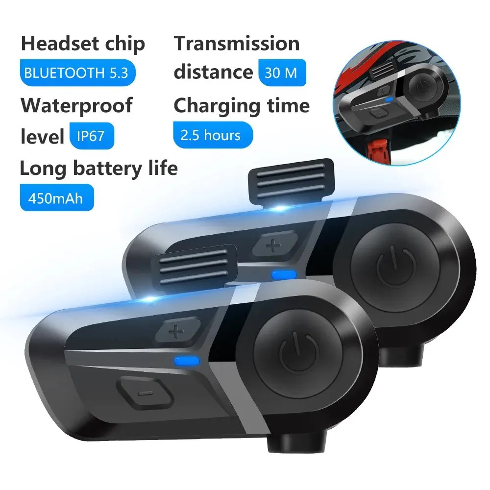 Bluetooth 5,3 Motorrad Helm Headset Wasserdichte Drahtlose Freisprecheinrichtung Telefon Kopfhörer Musik Player für Moto Helm