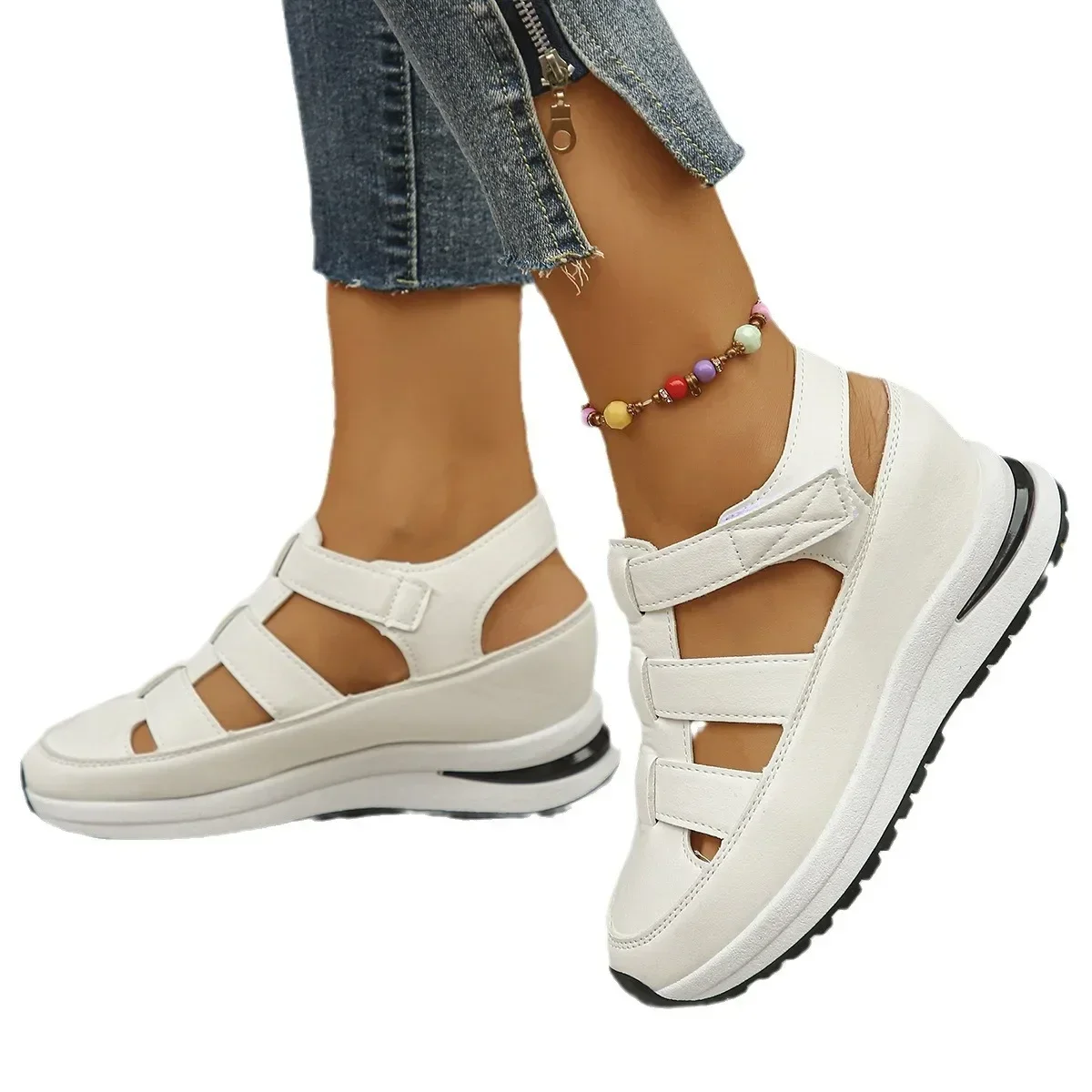 Baotou-zapatos De plataforma con cuña hueca para Mujer, Sandalias informales con aumento De altura, zapatos romanos De verano