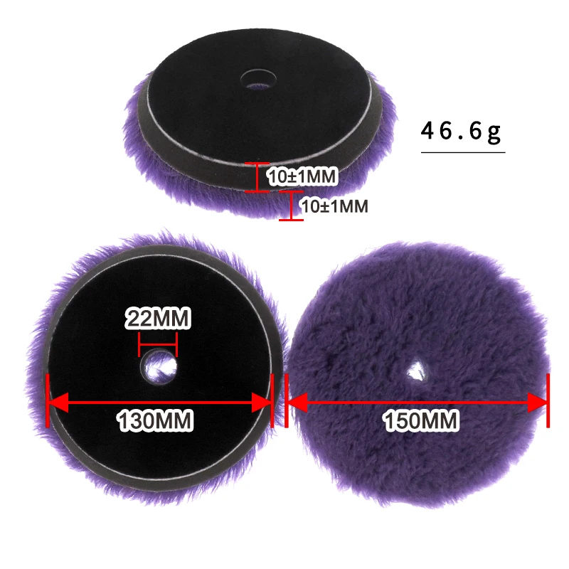 6Inch 150MM Purple Wool Polishing Pad 2Pcs with Hook & Loop Centre Hole Buff Fine Polishing Sponge for Car Polishing and Buffing