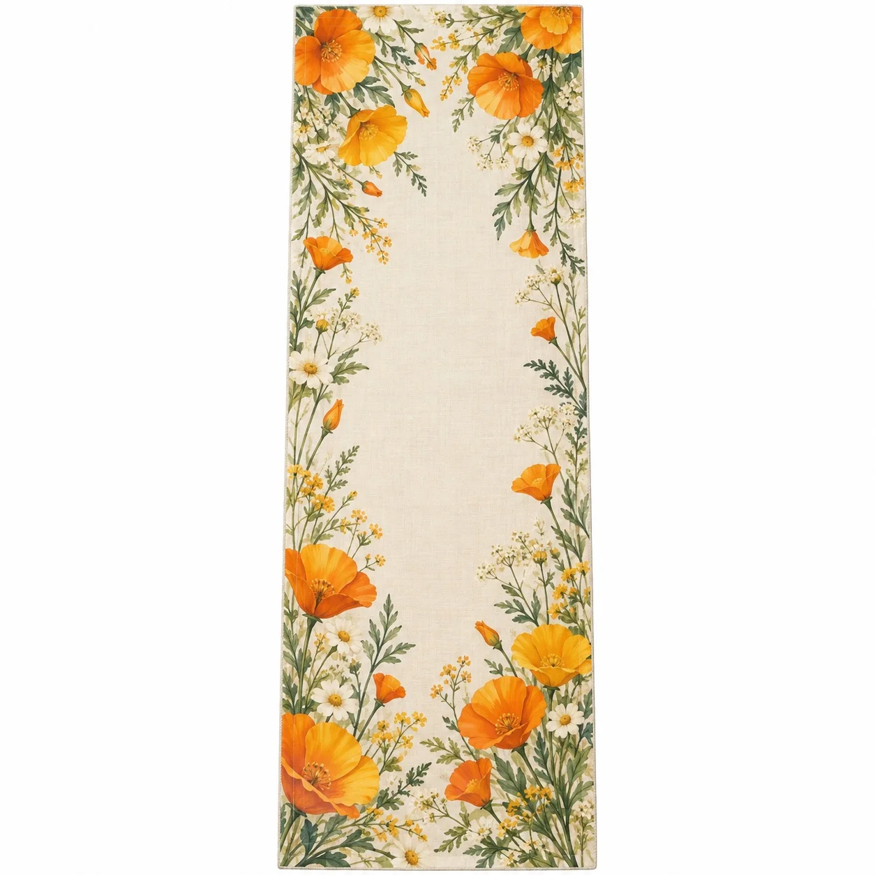 Orange Poppy Floral Table Runner Botanical Wildflower Dining Table Decor Farmhouse Kitchen Home Party Decoration