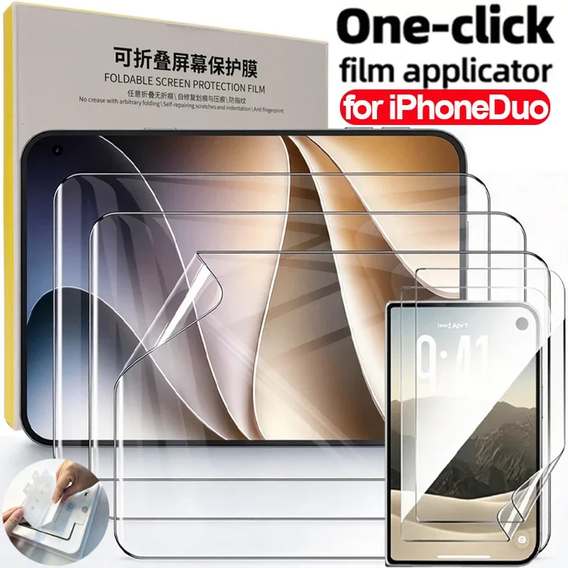 1/2 Pack Premium Hydrogel Screen Protector Inner Outer Film for IPhone Duo Foldable Phone with Auto Install Alignment Frame