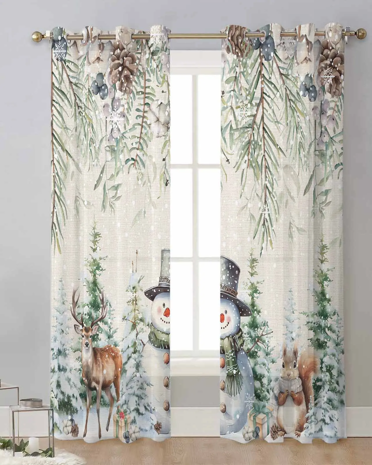 Berry Pine Tree Christmas Tree Squirrel Curtain Tulle Curtains For Living Room Kitchen Window Treatments Voile Curtains