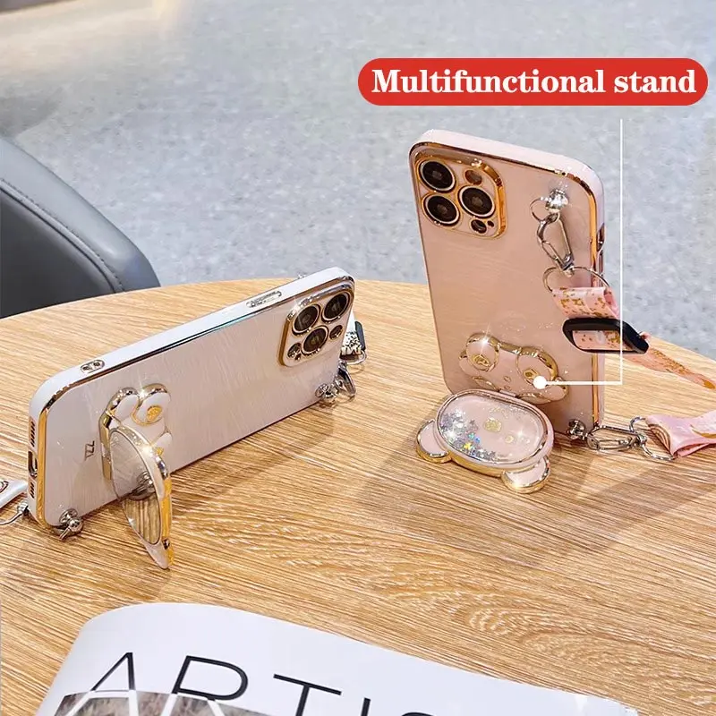 13 Cute Raccoon Makeup Mirror Plating Phone Holder Case For Xiaomi Redmi 13 13C A3 Turbo3 Shatterproof Soft Back Cover