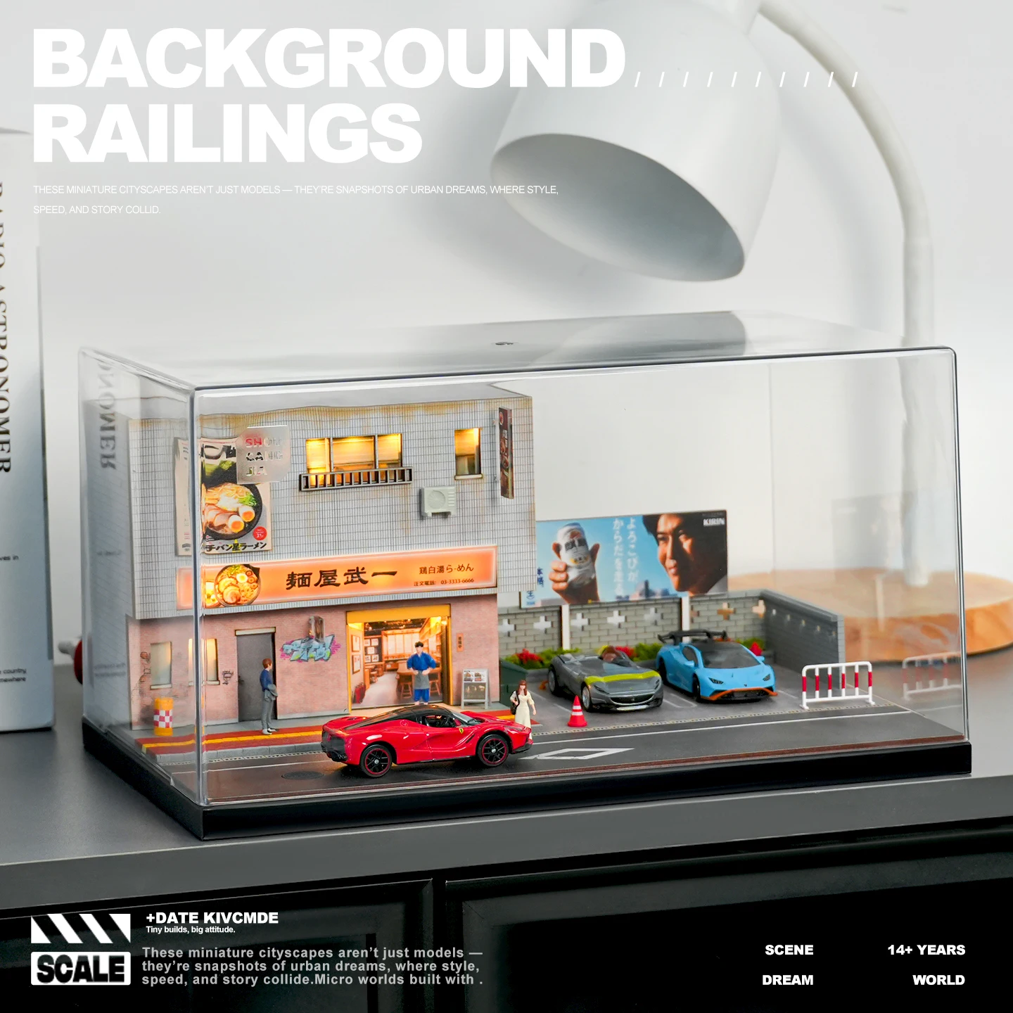 

1/64 Miniature Ramen Shop Diorama-Japanese Street Food Model Scene for DIY Collection, Train Layout,Home Decoration (Excl. Car)