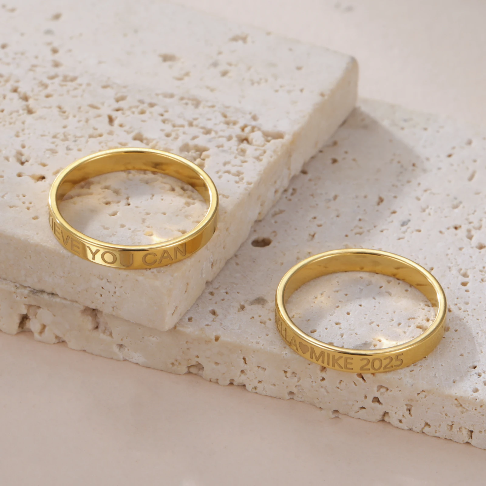 COOLTIME Personalisierter individueller Ring für Frauen, Edelstahl, goldfarben, mit Gravur, Namensringe, Jahrestag, Schmuck, Geschenk, Paar, Mutter – Detail 16