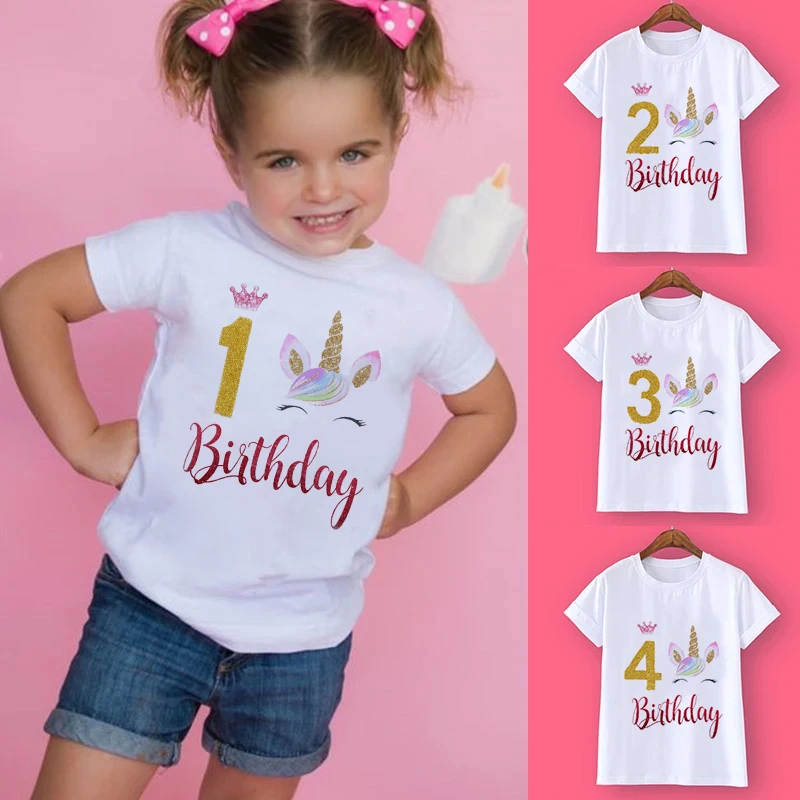 Personalised Unicorn 1-9 Birthday Shirt T-Shirt Wild Tee Girls Party T Shirt Unicorn With Name Clothes Kids Fashion Tops Tshirt