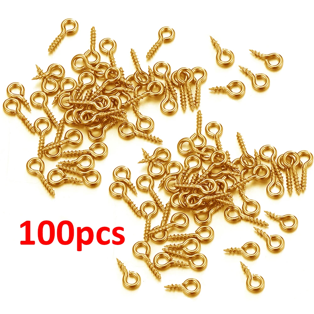 50pcs/100pcs Stainless Steel Small Tiny Eye Pins Eyepins Eyelets Screw Gold Color Clasps Hooks for DIY Jewelry Making Findings