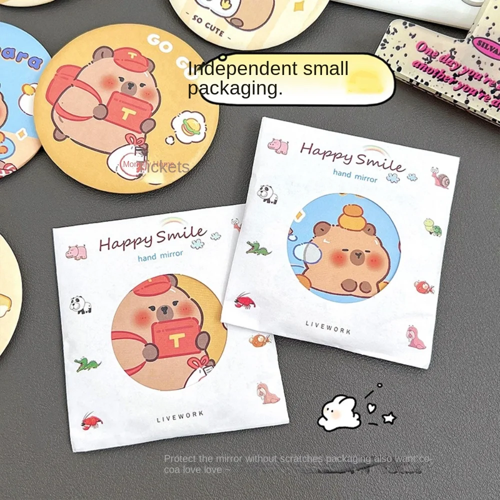 مادة لوحة القصدير كابيبارا مرآة لمستحضرات التجميل المحمولة التعميم مرآة دائرية صغيرة نمط واضح الطباعة مرآة جميلة في اتجاه واحد