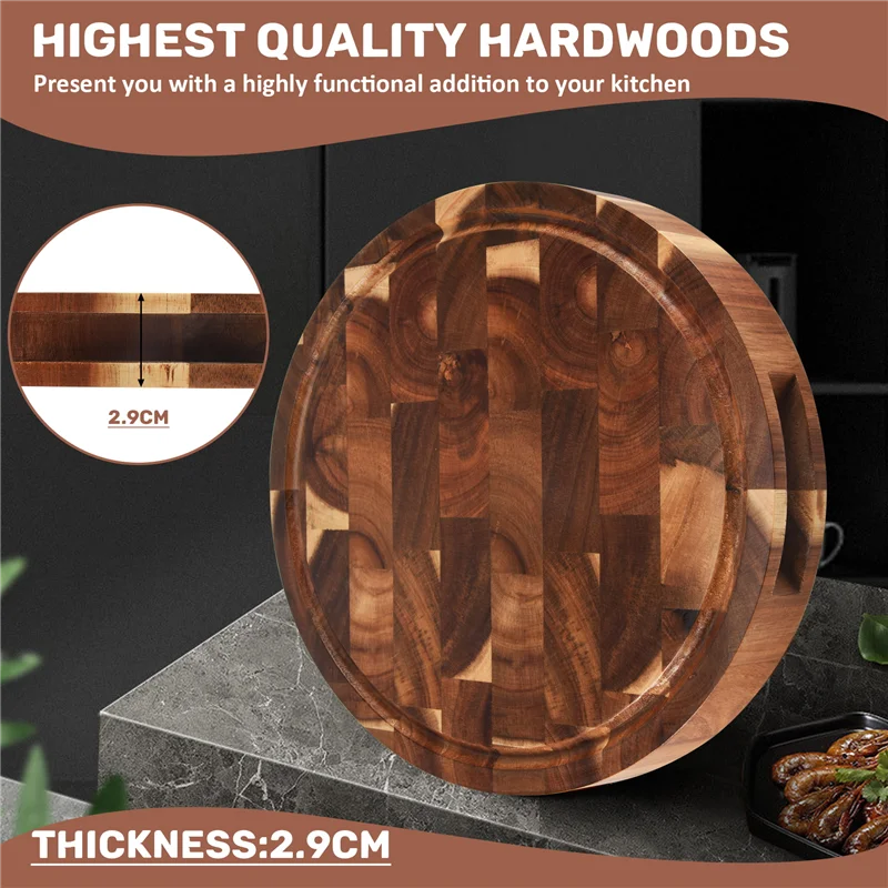 

BHTS-Acacia Wood End Grain Cutting Boards Wooden Butcher Block Meat Cutting Wood Thick Board Round Wood Chopping Boards