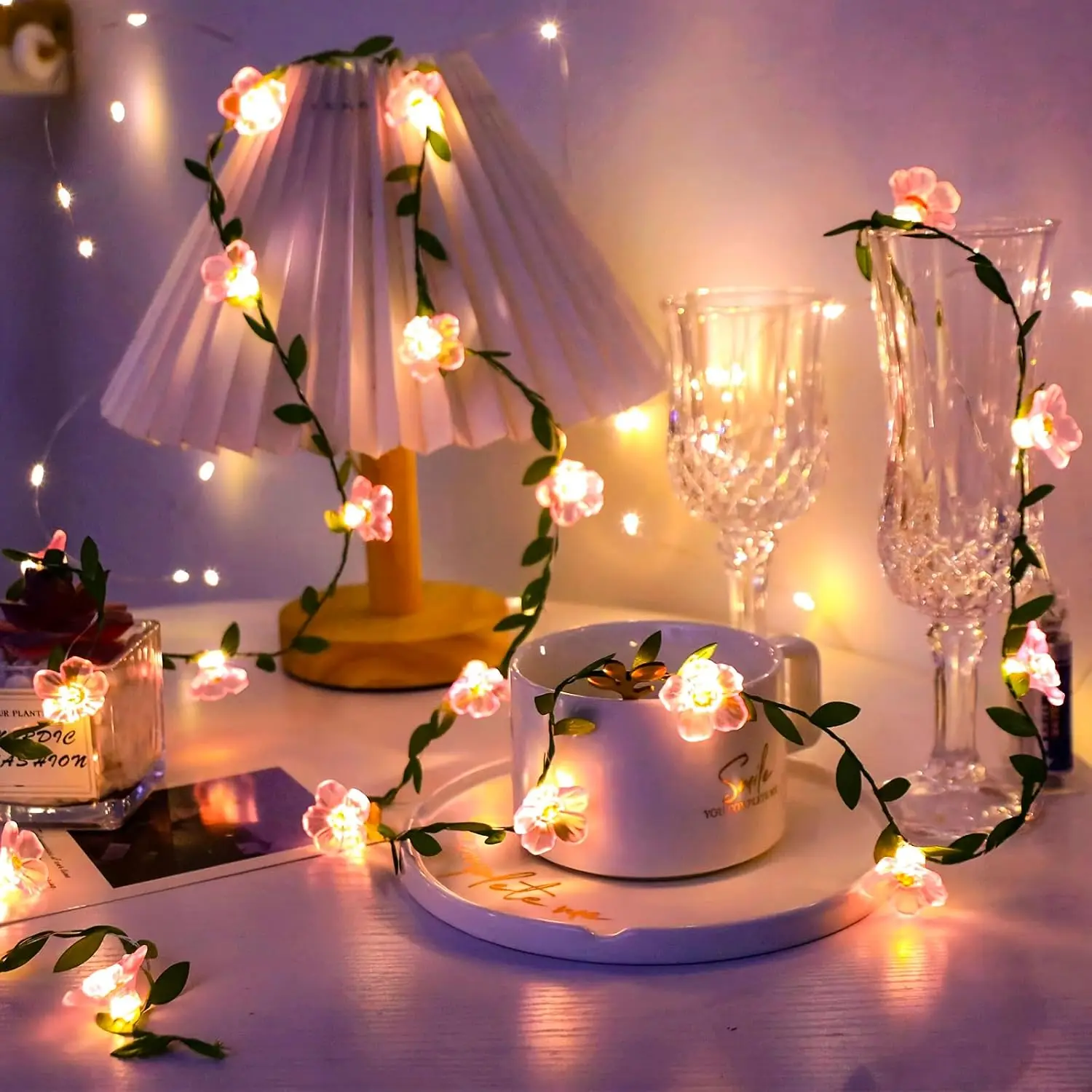 Artificial Green Leaf Vine Fairy Light Christmas Lemon Sakura Garland Hanging Lamp for Patio Wedding Garden Yard Decor 5m 50Leds - view 4