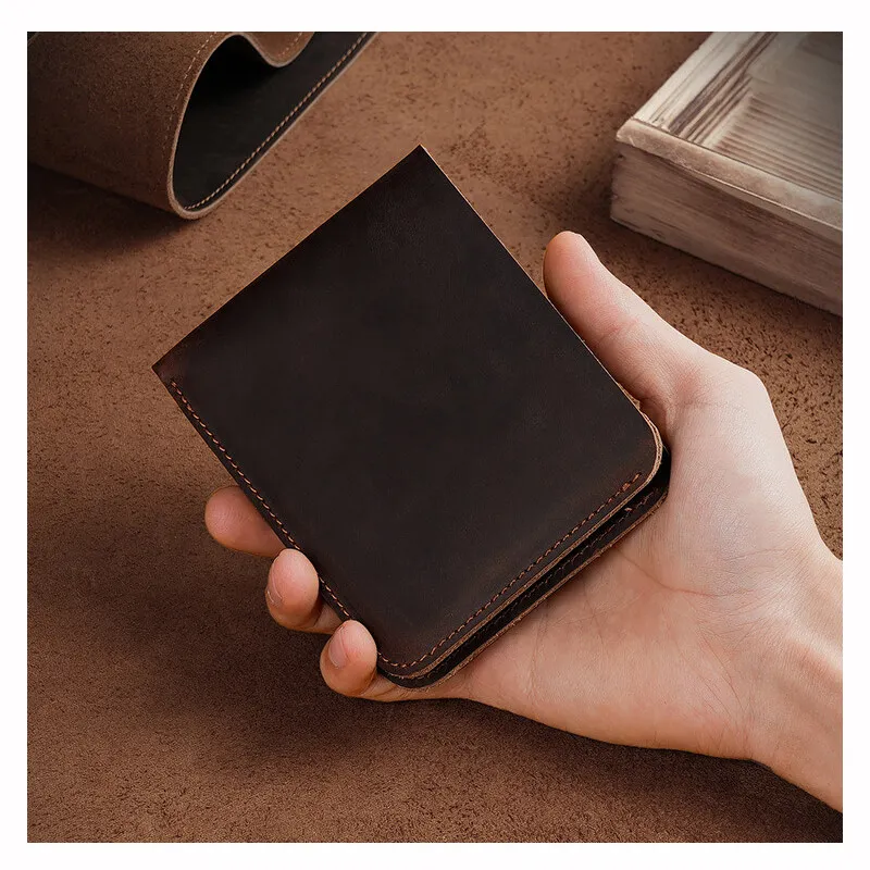 2025 NEW Retro Handmade Wallet Crazy Horse Leather Mens Simple Wallets Horizontal Bank Credit Card Holder Banknote Money Bag