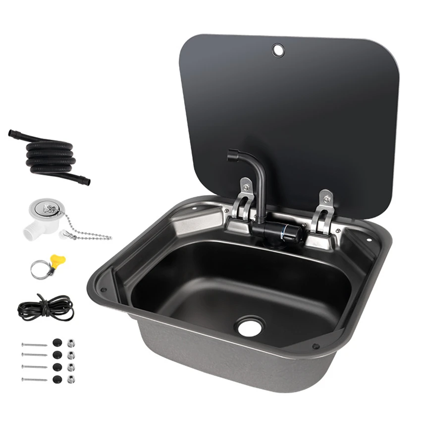 

RV Sink With Lid Kitchen Sink 304 Stainless Steel Folding Flip Cover Square Sink Modification