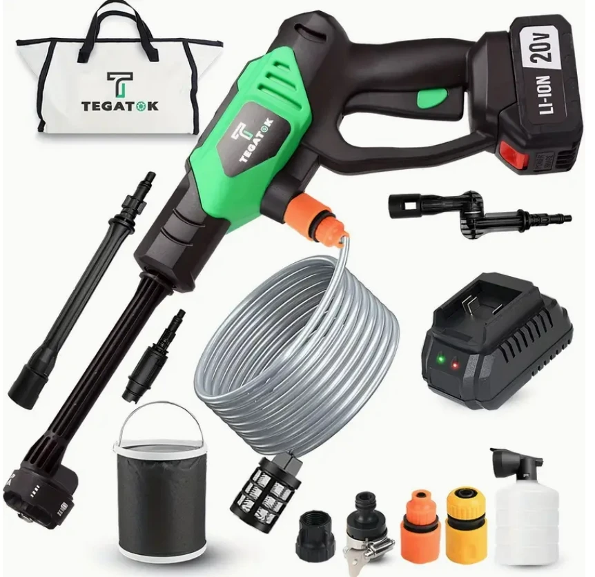 Tegatok 20V Cordless Electric High Pressure Water Spray Car Gun Portable Cleaner