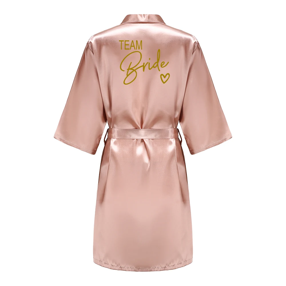 Wedding Party Team Bride Robe With Black Gold Letters Kimono Satin Pajamas Bridesmaid Bathrobe SP008