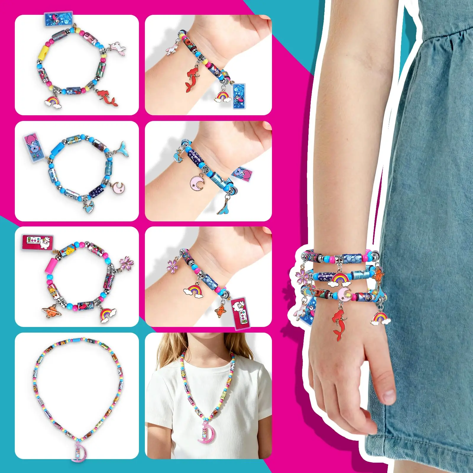 DIY Bracelet Making Kit, Sticker Bracelets & Necklaces Craft, Jewelry Making Set for Students Includes 240 Mini Stickers