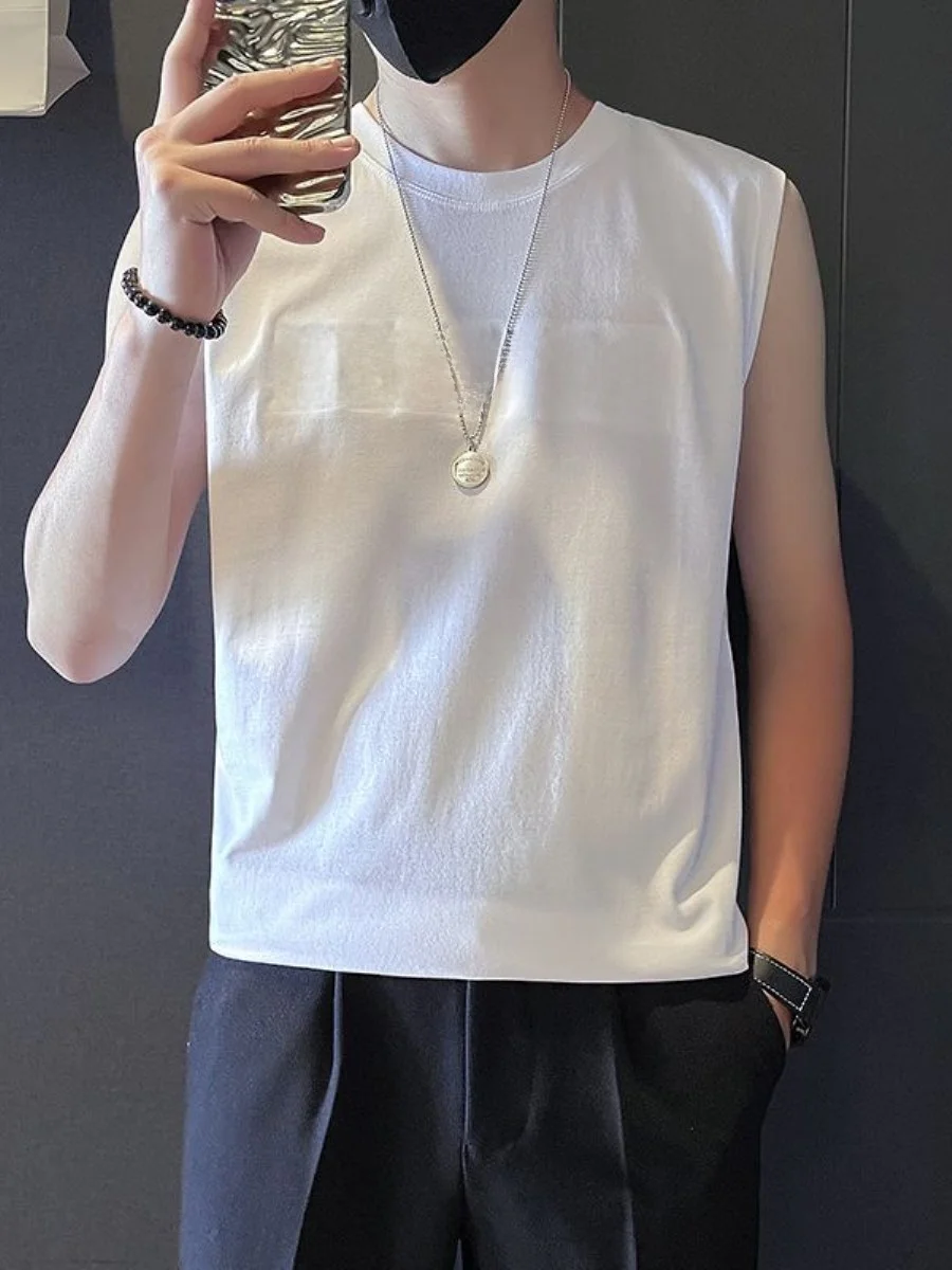 トレンドのノースリーブtシャツ、レタープリント入りメンズサマートップス、ハンサムなティーン向けベスト、ツーピースセット、ファッショナブルな服飾品