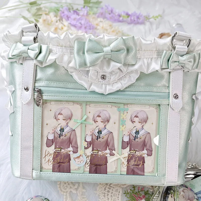 Ita Bag Transparent Window Tote Bags Detachable Hard Insert Board Satin Shoulder Bag for Pins Badge Display Cosplay Daily Use
