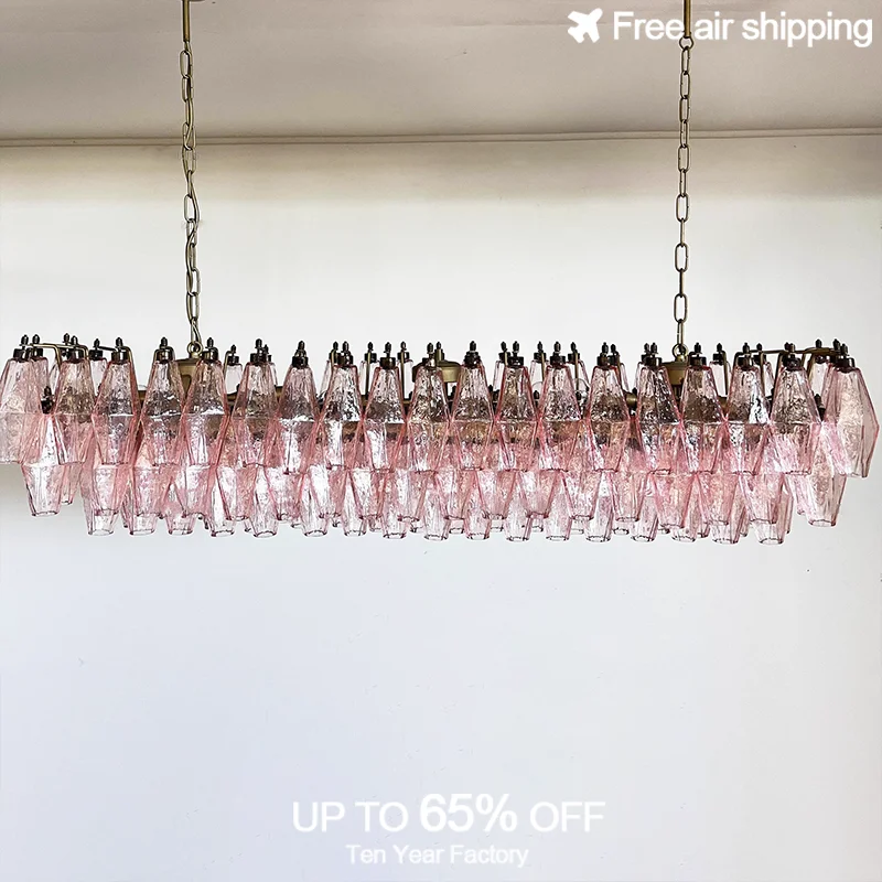 Iluminación LED de araña moderna con diseño americano de cristal transparente rosa gris rómbico para comedor interior, accesorio decorativo para el hogar