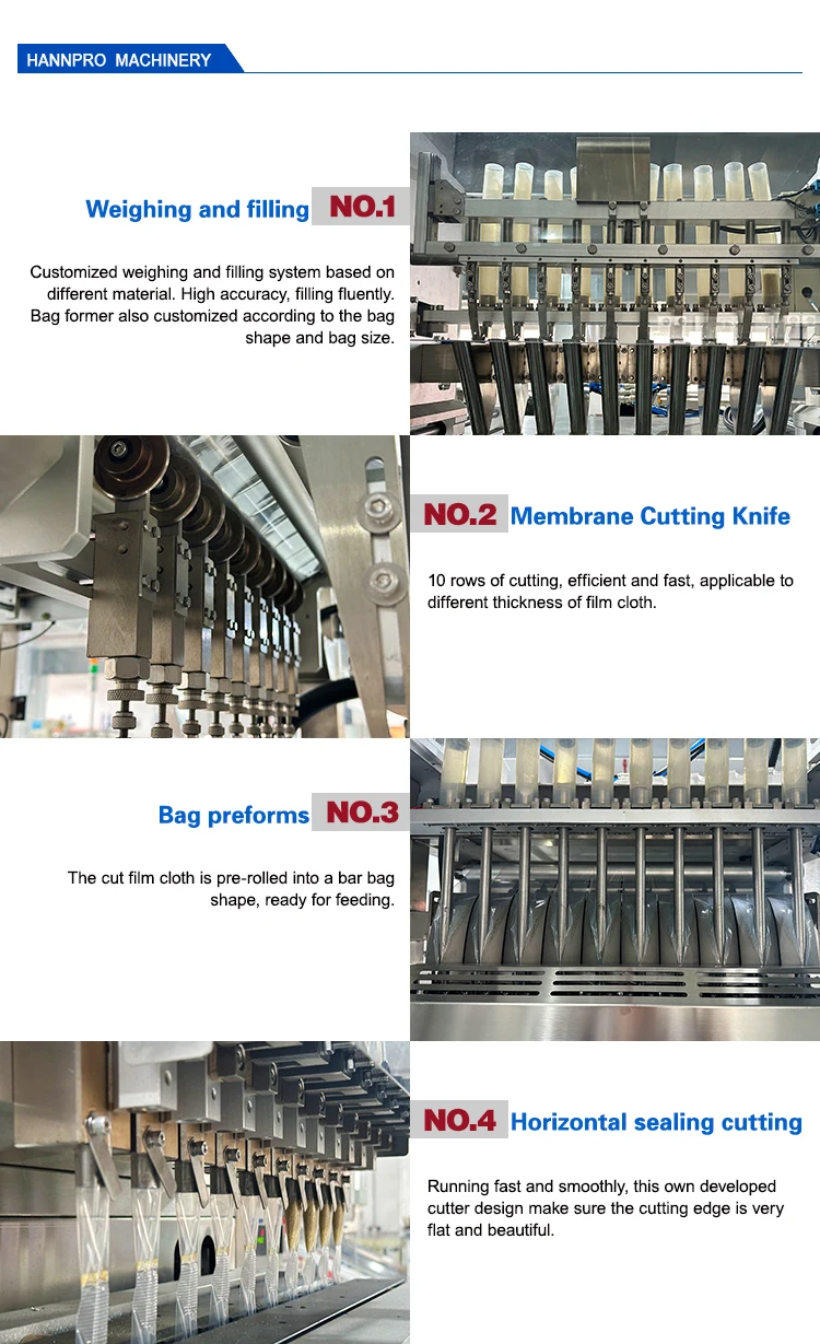 HANNPRO Multi-lane Stick Pack Cocoa Coffee Powder Stick Auto Filling 3 or 4 Side Sealing Sachet Pouch Packing Machine