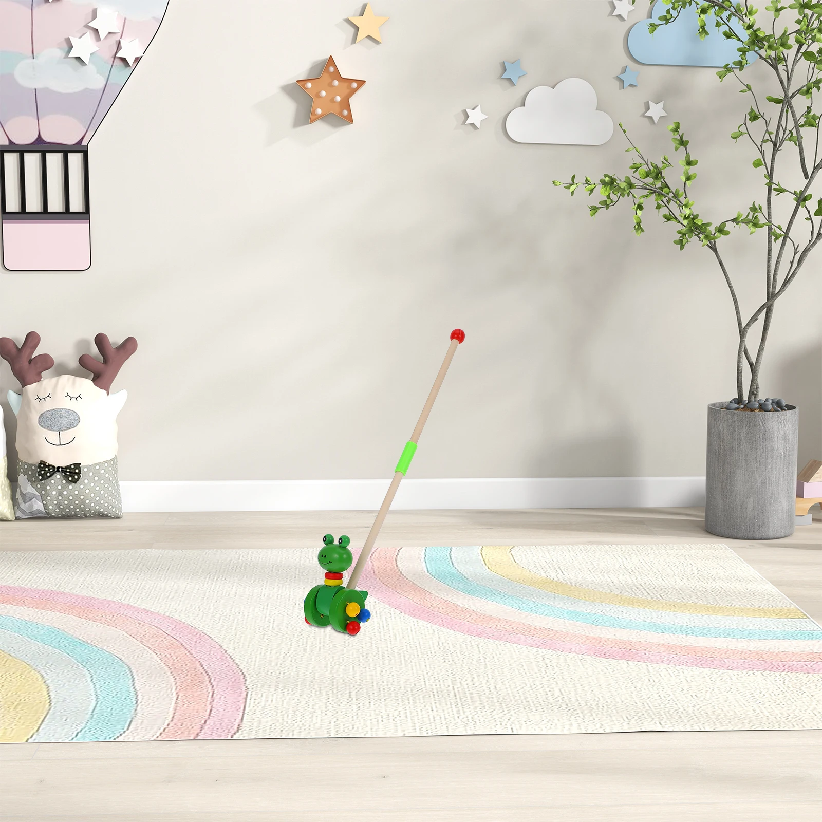 

Toddler Toys Push Rod Cart Wooden Trolley Animal Premium Material for Kids Early Childhood Baby Walker