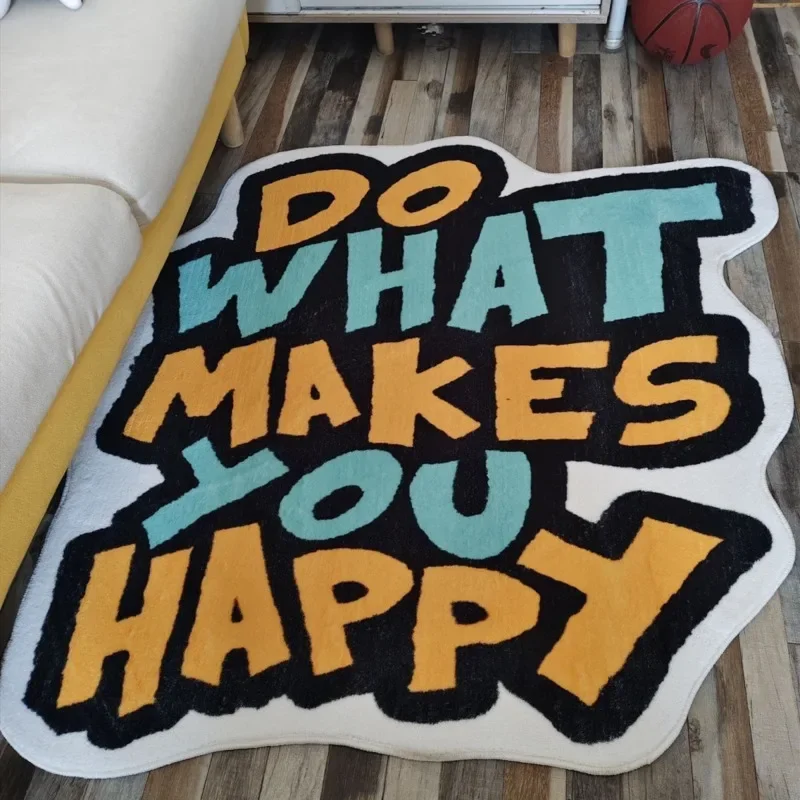 80x120cm Irregular Rug Faux Cashmere Plush Floor Mat Cartoon Letter Carpet Living Room Bedroom Gaming Room Cute Room Decor
