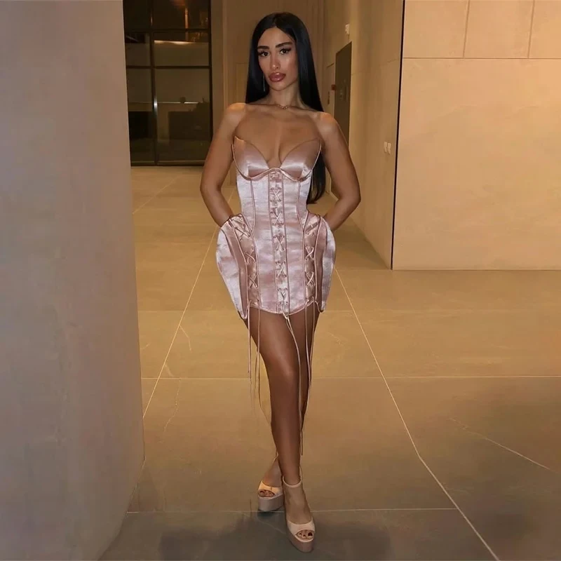 

2026 Sexy Blush Pink Prom Dress Sweetheart Satin Mini A Line Birthday Dresses For Woman Backless Vestidos De Festa Customized