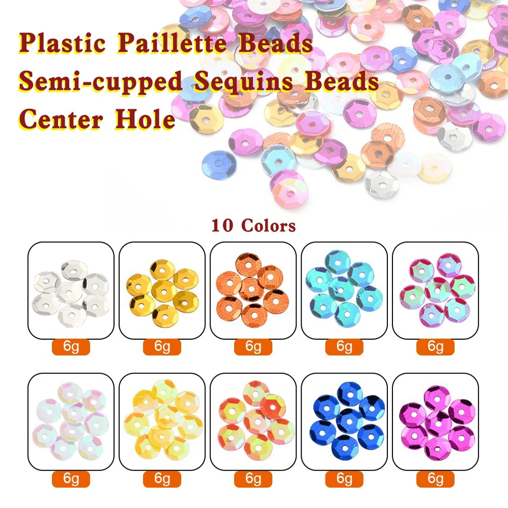 

Plastic Sequins Beads 10 Color Mix Match DIY String 5mm Diameter 1mm Hole Easy Thread Bracelets Ankle Wedding Accessories