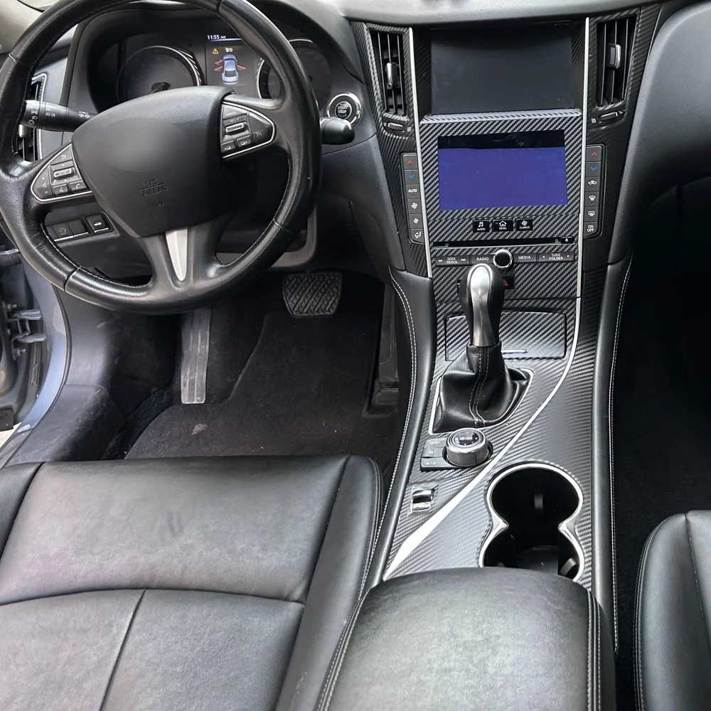 Carbon Fiber Interior Trim Stickers For Infiniti Q50 2013-2022 Central Console Gear Shift Panel Door Handle Cover Trim