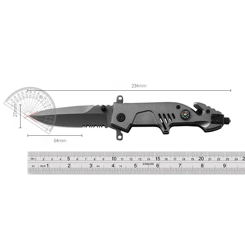 Outdoors Hunting Multitool Folding Knife Steel Self Defense Survival Military Tactical Pocket Knives for Camping with Compas