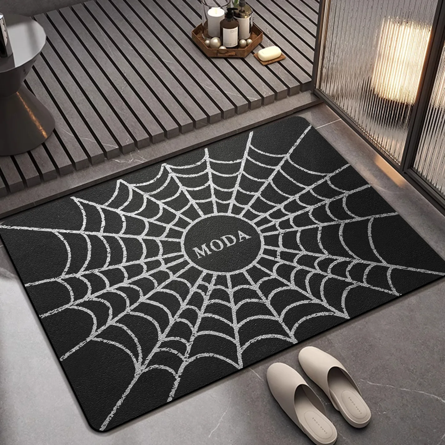 

VIKAMA Halloween Black Series Simple Ghost Diatomaceous Earth Carpet Living Room Non-Slip Absorbent Floor Mat Indoor Decoration
