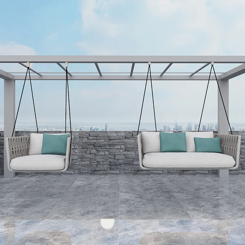 

Outdoor swing balcony indoor hanging blue chair double outdoor cradle chair villa courtyard terrace rattan furniture swing