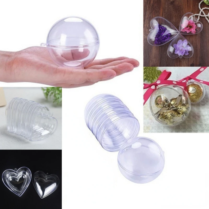 10pcs Transparent Open Plastic Christmas Ornament Ball Clear Bauble for Xmas Party Kids Gift Present Box Decorations