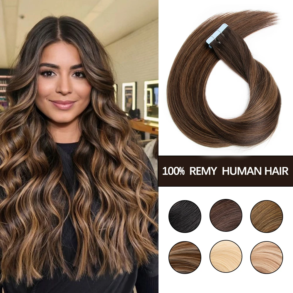 เทปต่อผมสีน้ำตาล T2-2-6 น้ำหนัก 40/50 กรัม 20 ชิ้น ผมแท้คุณภาพพรีเมียมแบบยุโรป  แบบมองไม่เห็นรอยต่อ  ขนาด 14-24 นิ้ว ผมแท้ธรรมชาติ