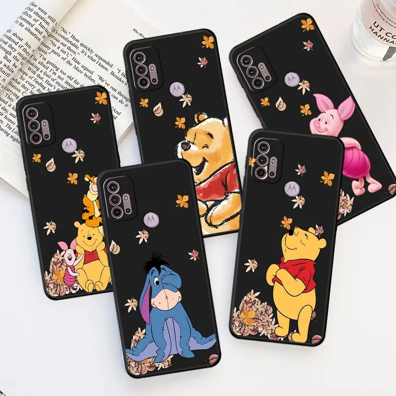 Black Case for Motorola Moto G8 G30 G22 Edge 30 Pro G60 20 One Fusion Plus G9 G51 funda phone Cover Pooh Bear Eeyore Cute Piglet