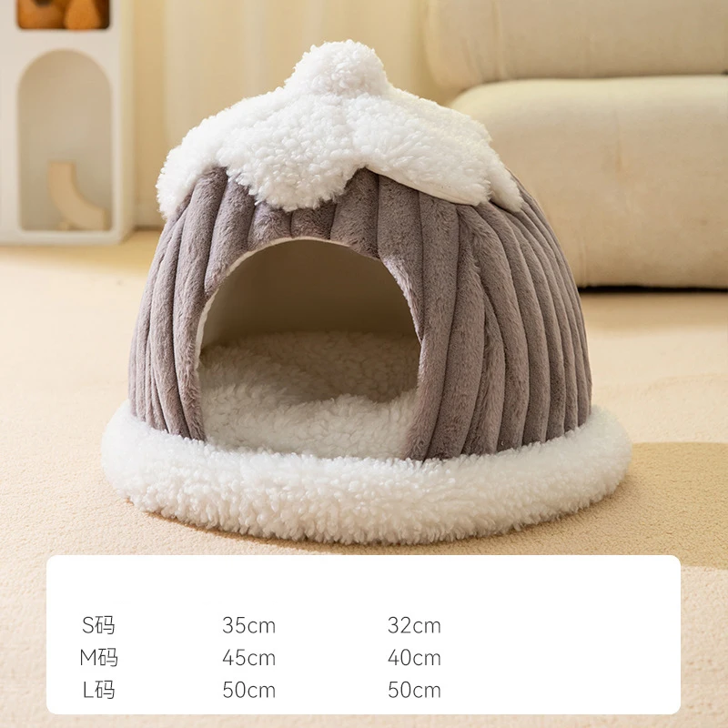 Foldable Dog House for Cats and Small Dogs Enclosed Warm Plush Sleeping Nest Bed with Removable Cushion Indoor Pet Cave Bed Tent