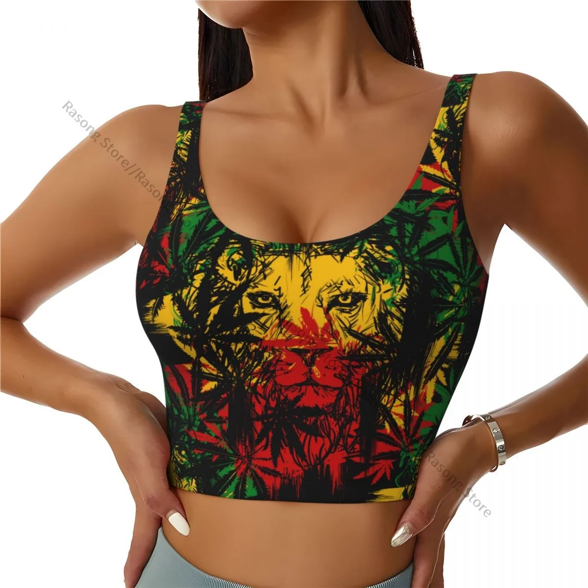 Women Sexy Sports Vest Lion Rasta Pattern Female Streetwear Sport Lingerie Tee Crop Top