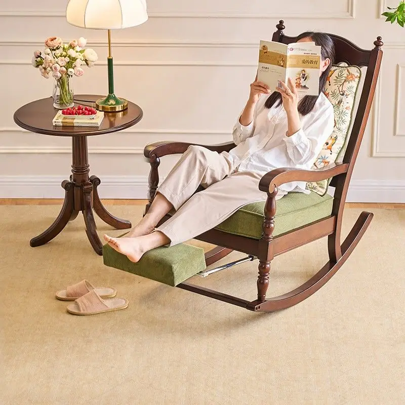 Retro lazy all-solid wood rocking chair, adult recliner, balcony casual sofa chair