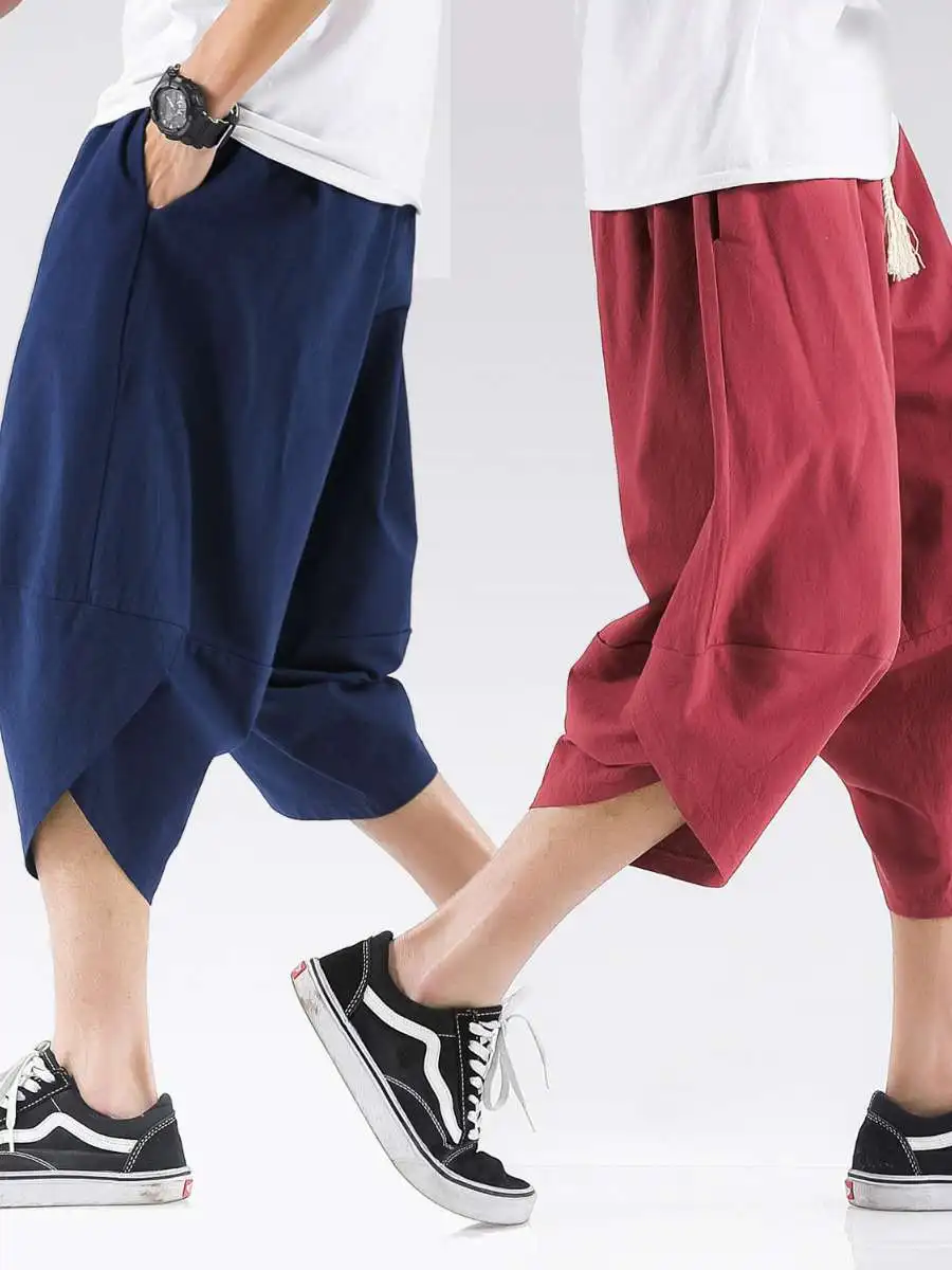 

Мужские свободные брюки-галифе больших размеров, повседневные, летние, из тонкого материала, прямого кроя, удобные