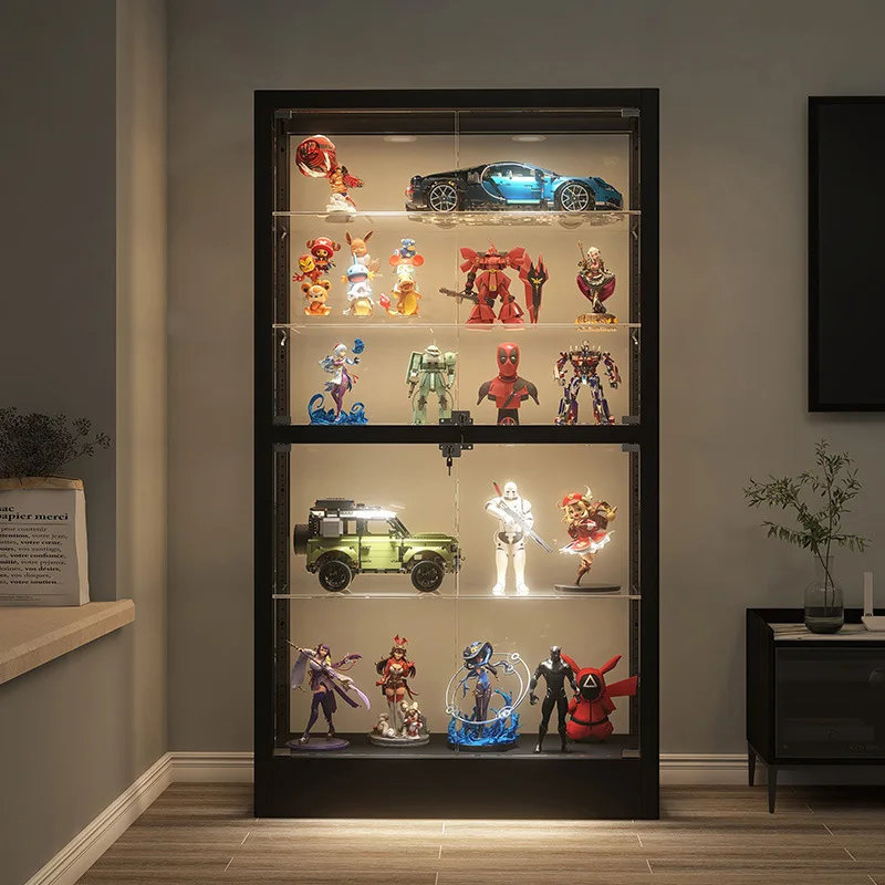 Double Door Figure Lego Display Cabinet with Light Toy Storage Cabinet Household Transparent Glass Display Cabinet Model