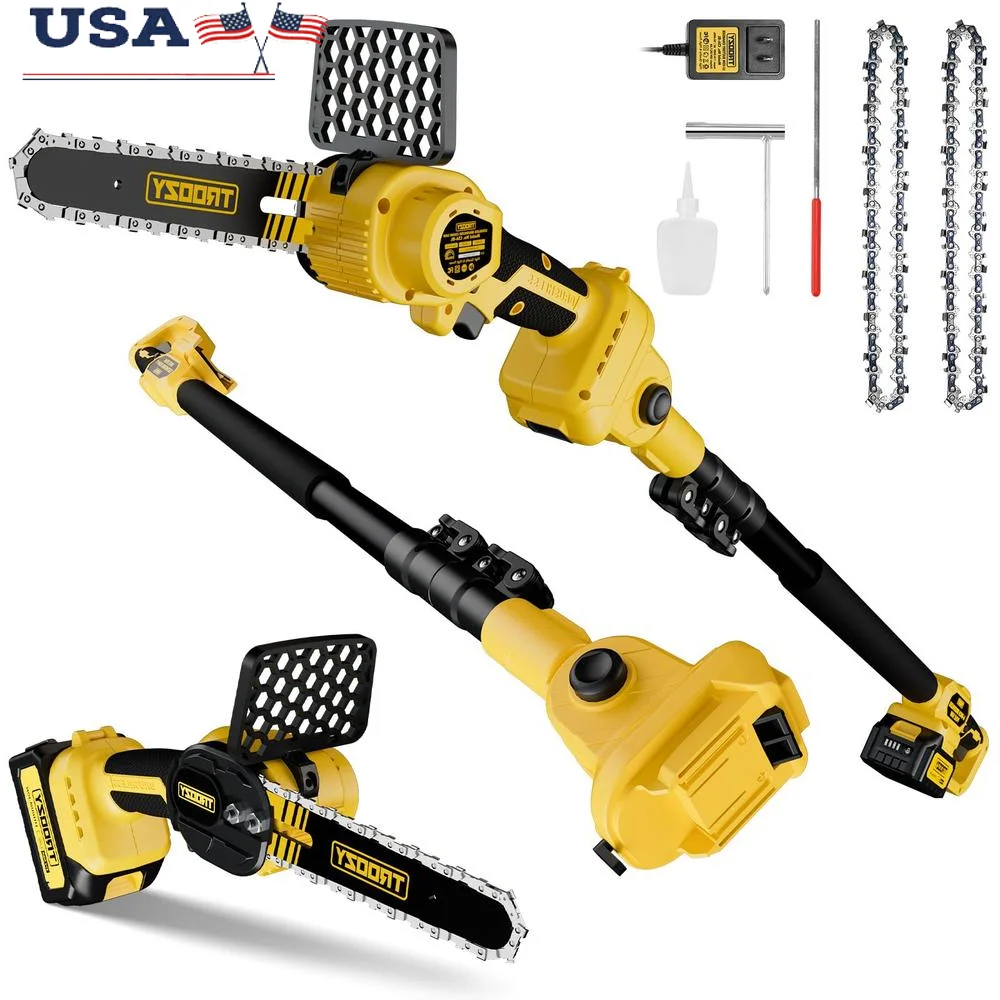 2-in-1 ไร้สาย 6 "Pole Saw & Chainsaw 21V 3Ah แบตเตอรี่ 7.7lb น้ําหนักเบา 15ft Max Reach หมุนได้สําหรับตัดต้นไม้