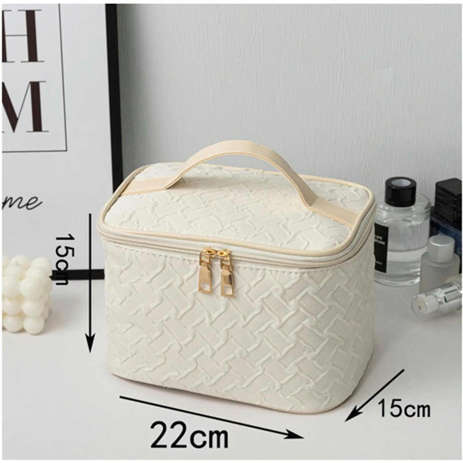 White Large Capacity Portable Travel Makeup Bag - Multi-Functional, Stain-Resistant Cosmetic Organizer, Handheld Design