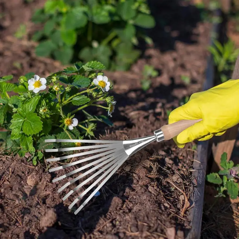 Hand Rakes Stainless Steel Hand Tiller Small Leaf Rakes Great For Gardening Garden Sweep Yard Flower Beds Tool accessories