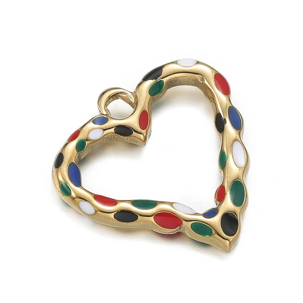 2 ciondoli d'amore in acciaio inossidabile pz/lotto Color oro Multicolor Heart Drip Oil Charms smaltati per gioielli collana fai da te