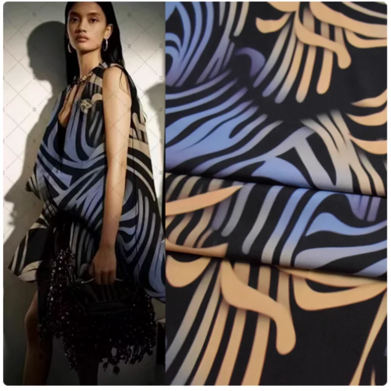 

Fashion Abstract Geometric Lines Print Chiffon Fabric, Summer Dress, Pants, Shirt, Handmade Sewing Tissue, T2354