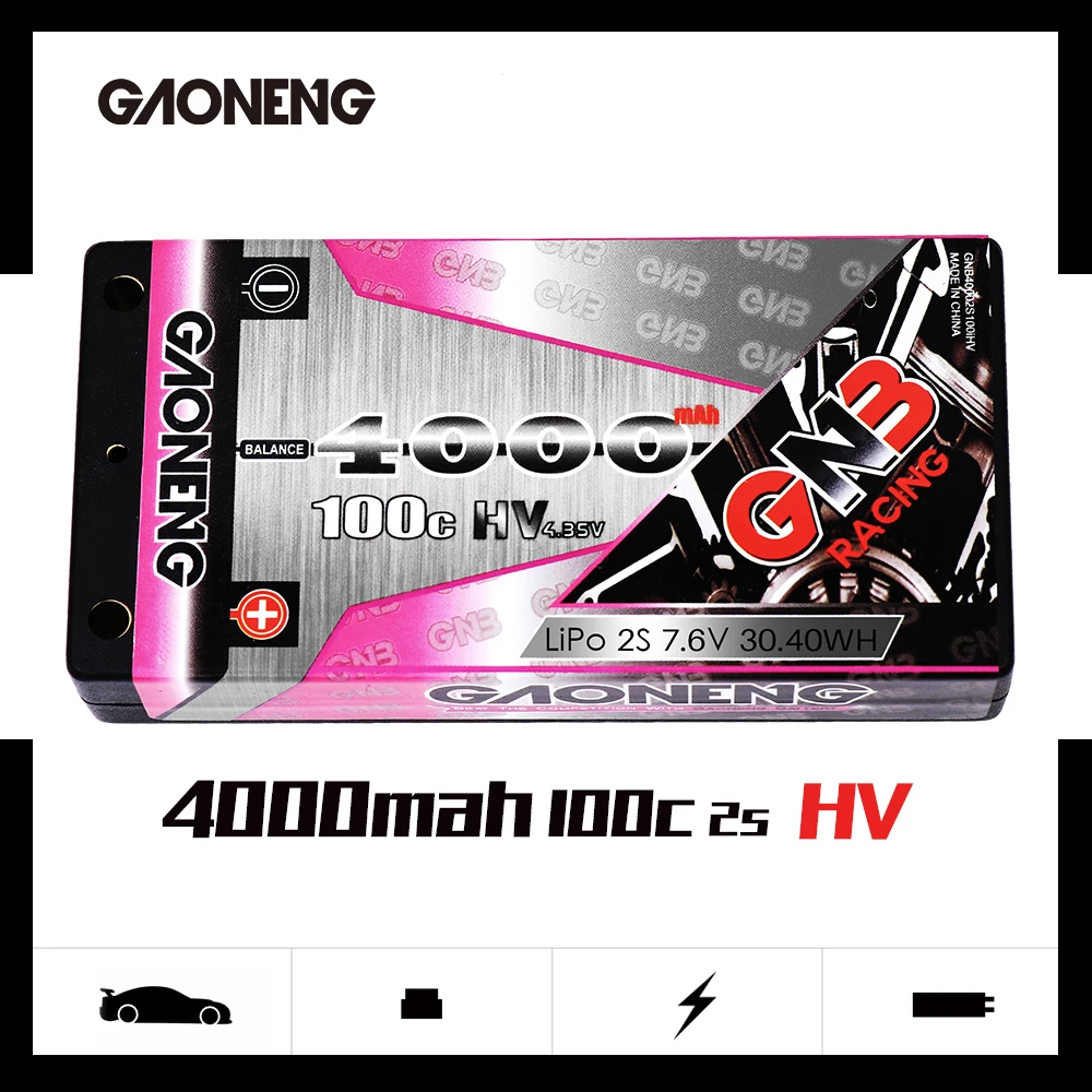 Gaoneng GNB 4000mAh 2S 7.6V 100C/200C Low Profile Hardcase Super SHORTY HV LiPo Battery 4.0mm Deans XT60 Plug For RC Car RC Boat