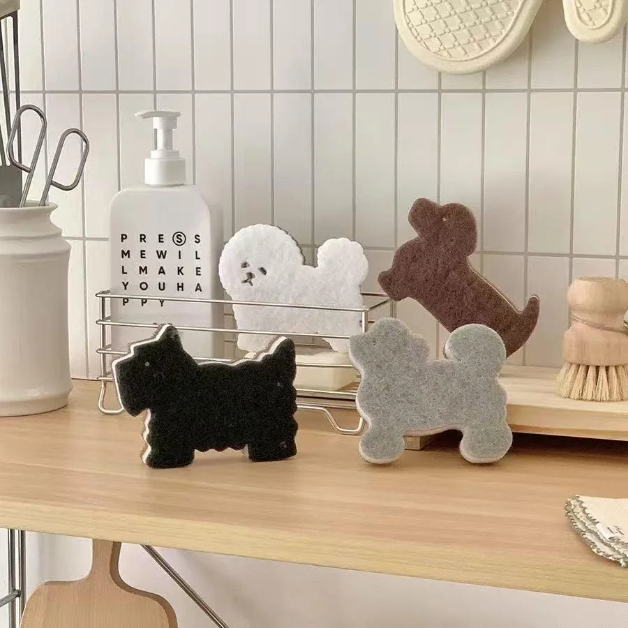 Esponja de dibujos animados para perros y gatos, cepillo de limpieza de cocina de doble cara para platos, sartenes, eliminación de aceite, esponja mágica, 4 Uds.