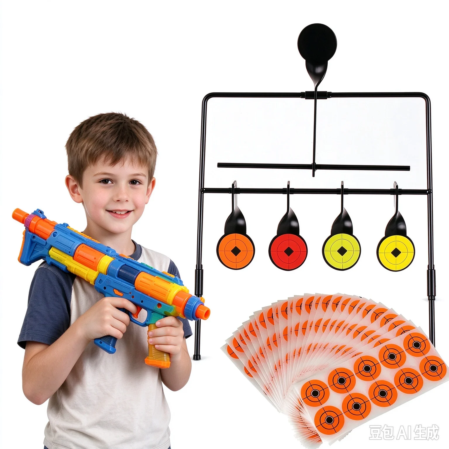 Kids Auto Reset Metal 5 Targets Shooting Target with Splatter Stickers, Training Target for Nerf Blaster, Boys Shooting Game