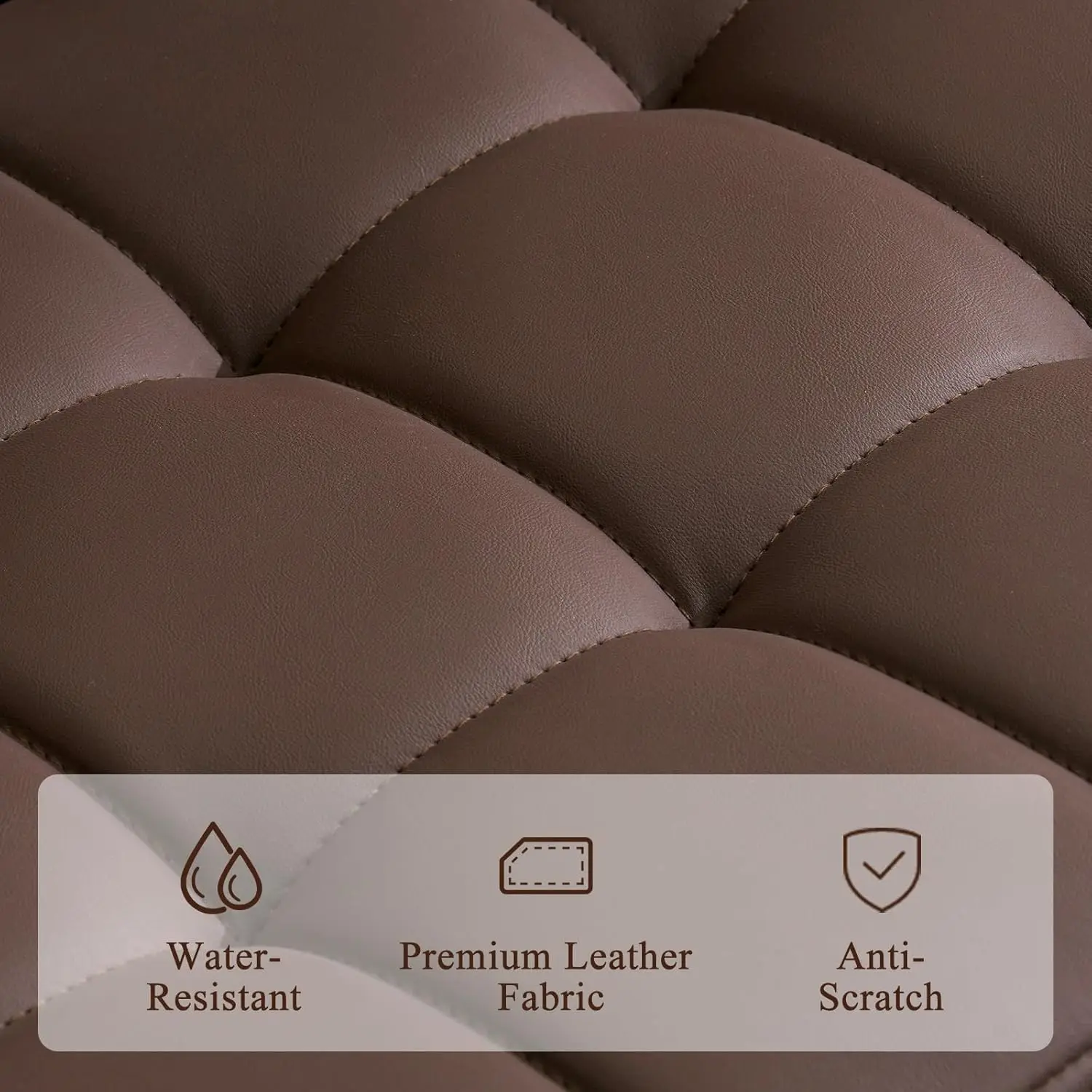 طقم مقاعد بار من الجلد الصناعي الحديث مكون من قطعتين، دوارة منجدة مع ظهر، ارتفاع عداد قابل للتعديل، بني #5