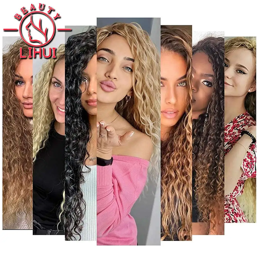 Onda profunda torção crochê cabelo trança ombre trança extensões de cabelo afro sintético cachos para mulher baixa tempreture lihui